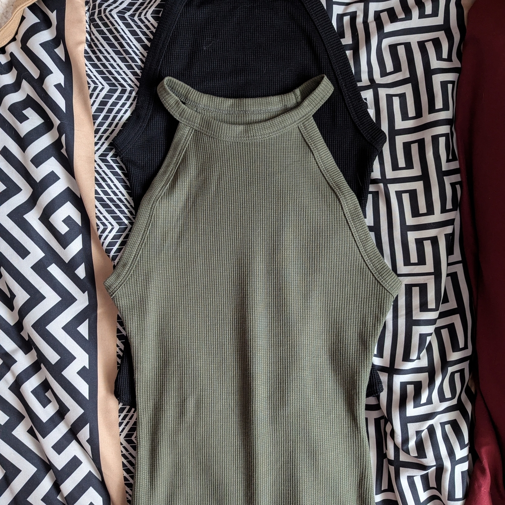 NTW American Eagle Outfitters Olive Ribbed Tank Top